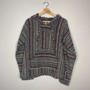 Vintage 90's Earth Ragz Mexico Baja Sweater Poncho Hoodie Unisex Boho Medium